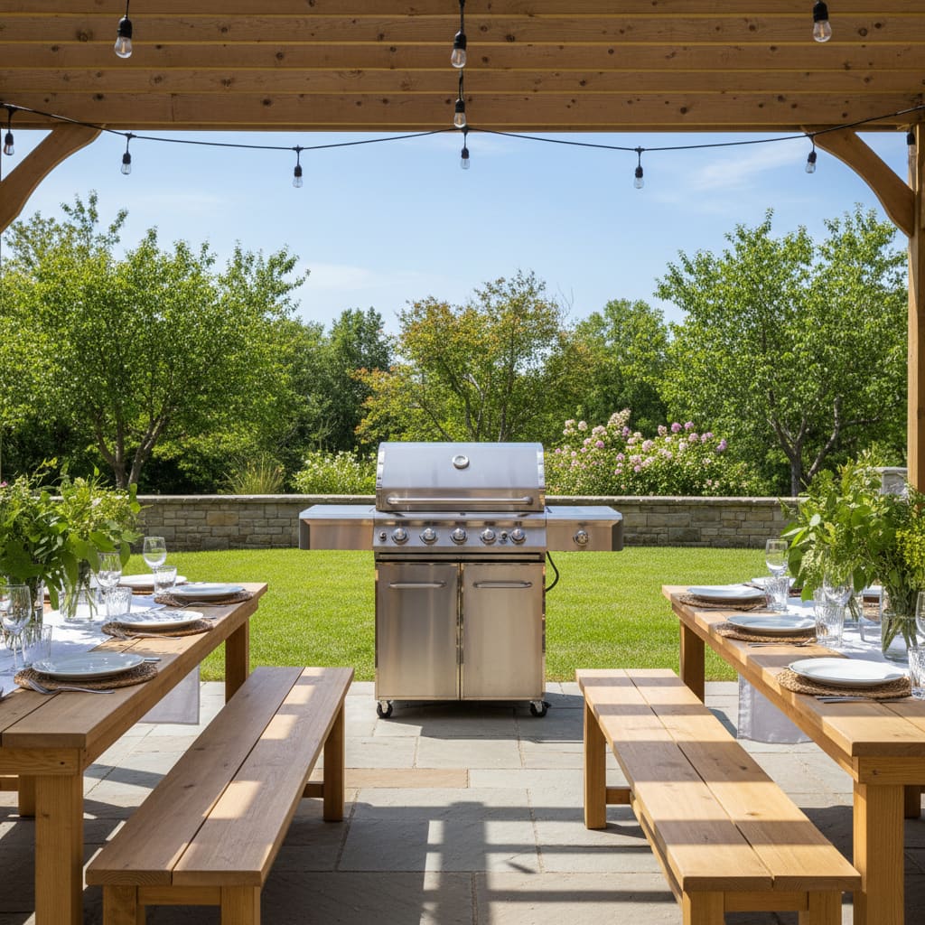 Moderne BBQ-Fläche mit Tischen